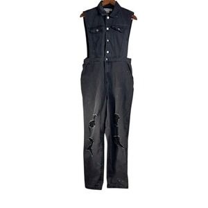 Denim Jumpsuit L Distressed Ripped streetwear grunge‎ skater witchy
